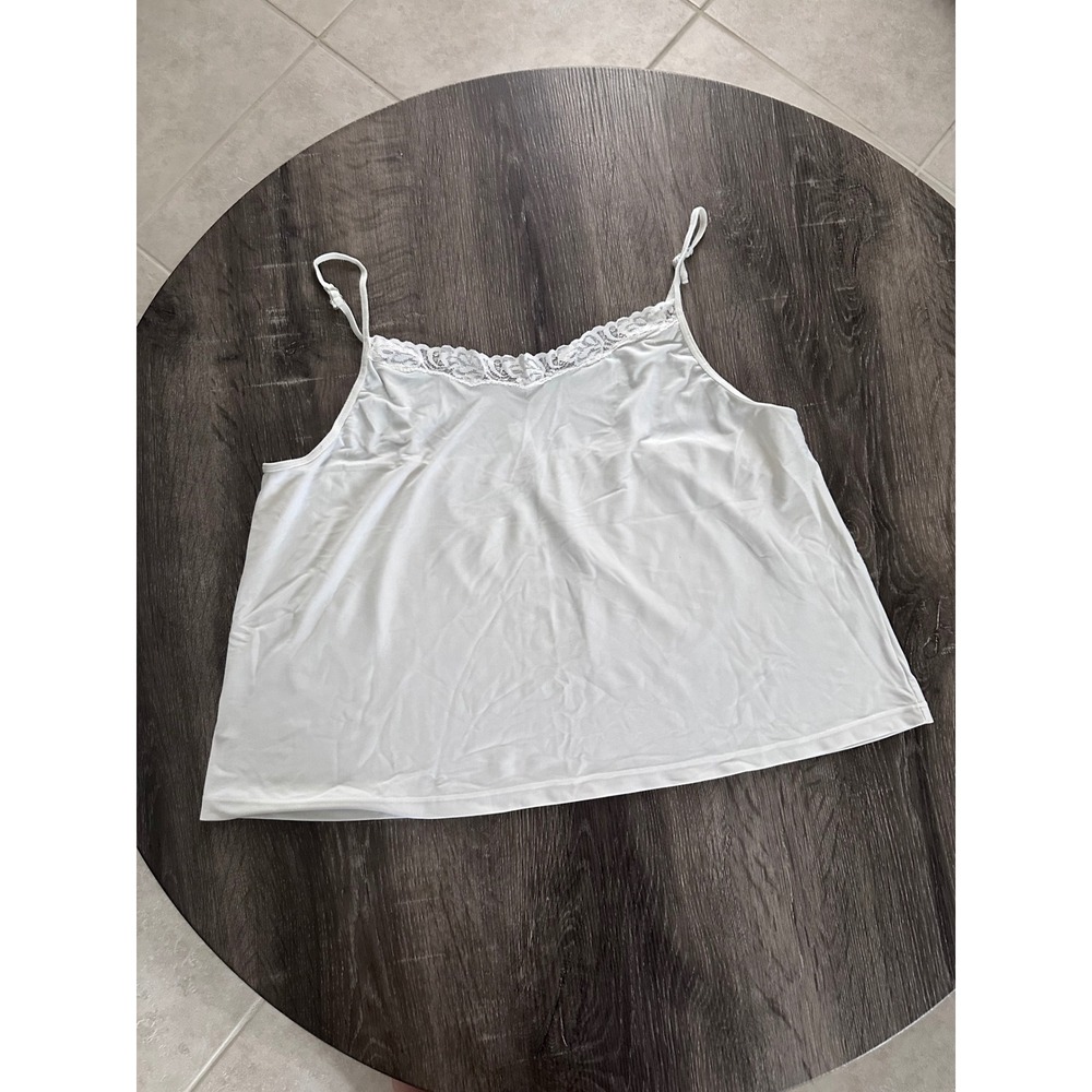 White Lace Trim Camisole Top Adjustable Straps Tactel Lycra Blend 2X